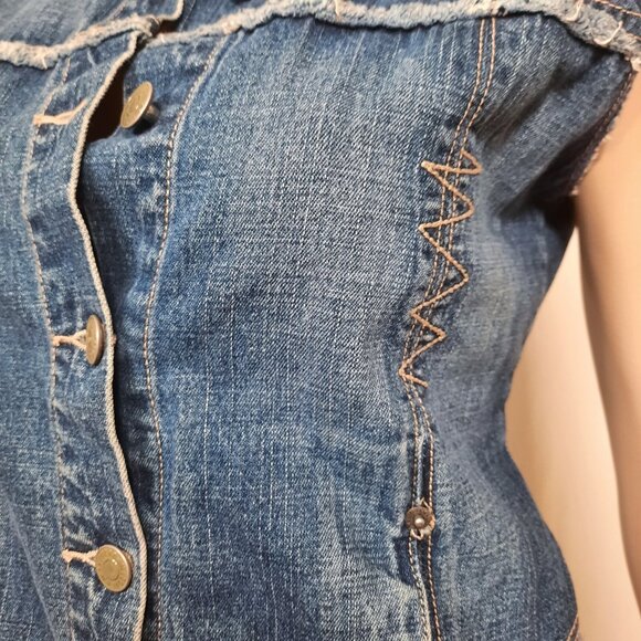 Vintage 90s Y2K Denim Vest Top Blue Sleeveless Button Front Size S - Picture 4 of 9